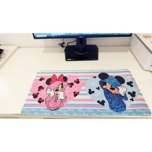 Minnie Large Desk Mat, Pink & Blue Striped Non-Slip Mouse Pad